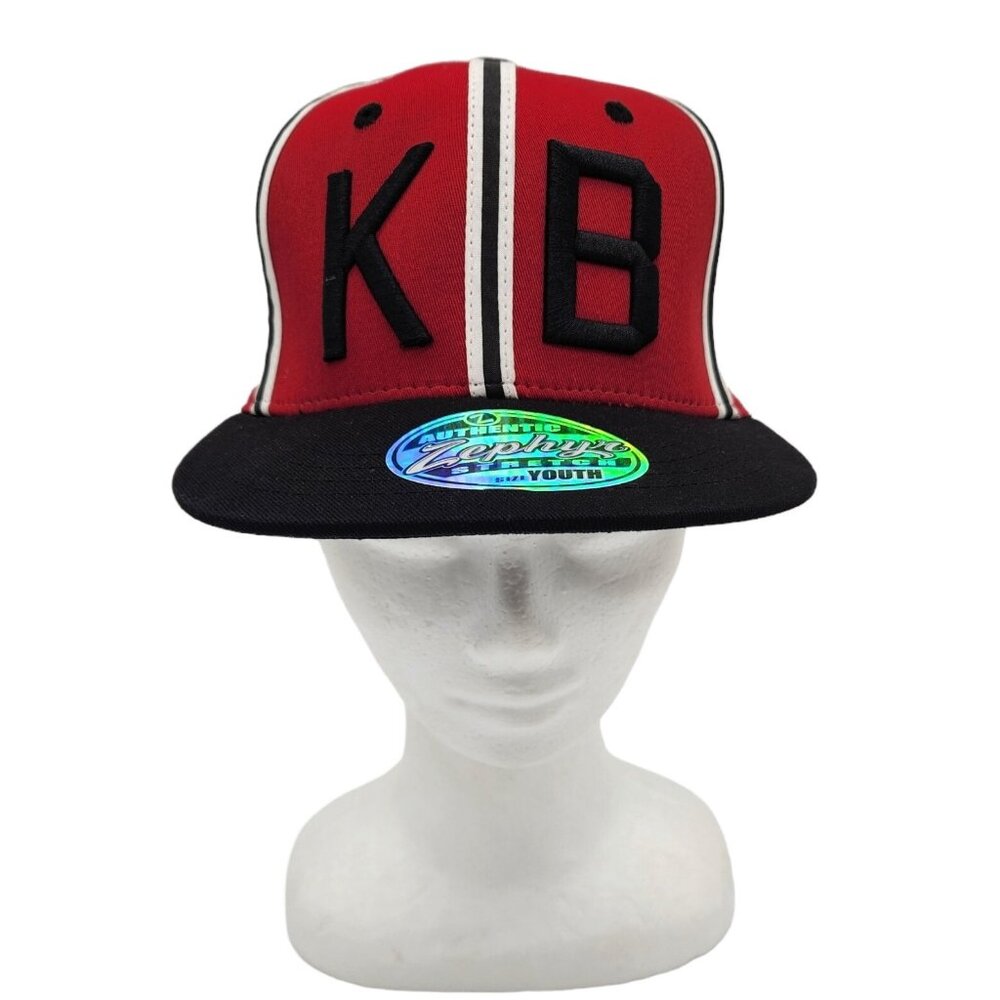 NWT Zephyr KB Baseball Hat Cap Retro Fitted Youth Size Black Red Flat Brim NEW